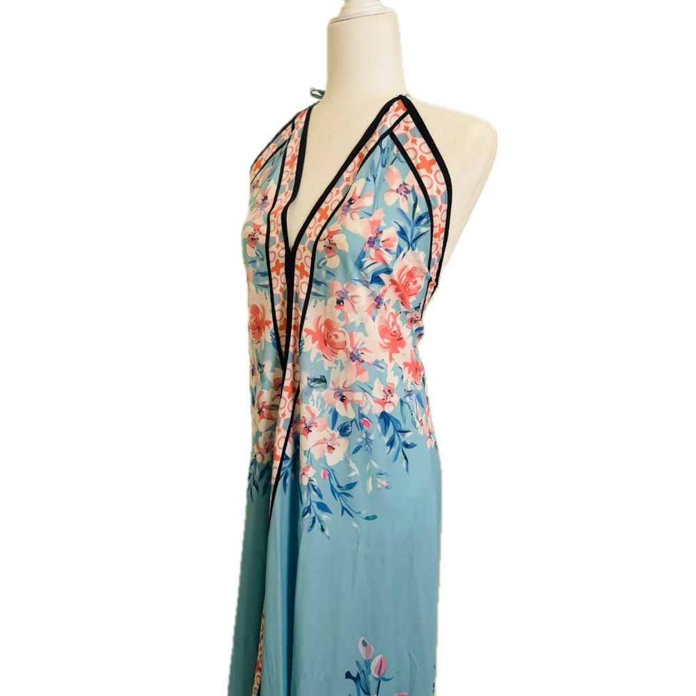 Floral Halter Maxi Dress in Blue and Pink, Size L - Picture 5 of 11